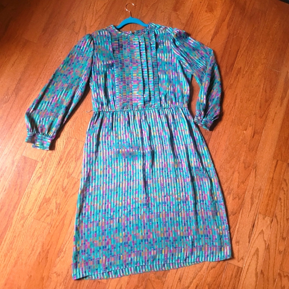 Vintage | Satin-y Multicolor Dress, Sz. 14